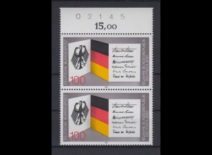 Bund 1421 Paar mit Oberrand + Bogennummer 40 J. Bundes. Deutschland 100 Pf **/2