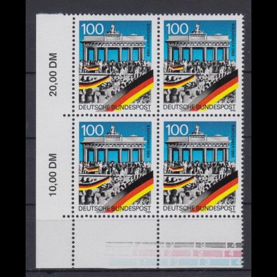 Bund 1482 I Eckrand links unten 4er Block Öffnung der Berliner Mauer postfrisch