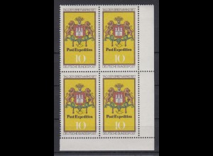 Bund 948 Eckrand rechts unten 4er Block Tag der Briefmarke 10 Pf postfrisch