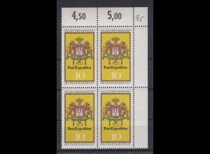 Bund 948 Eckrand rechts oben 4er Block Tag der Briefmarke 10 Pf postfrisch