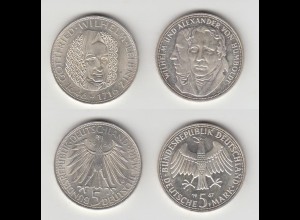 Silbermünze 5 DM Leibniz 1966 D + Humboldt 1967 F