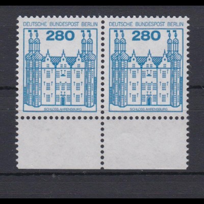 Berlin 676 waagerechtes Paar mit Unterrand Burgen + Schlösser 280 Pf postfrisch