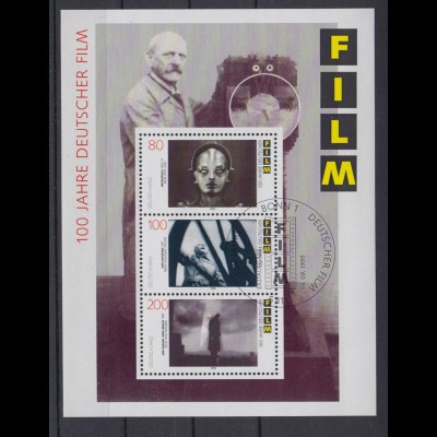 Bund Block 33 100 Jahre deutscher Film 80, 100 + 220 Pf ESST Bonn
