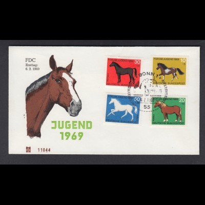 Bund FDC mit 578-581 Jugend Pferde mit ESST Bonn 6.2.1969