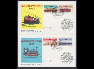 Bund 2 FDC`s mit 836-839 Jugend Lokomotiven mit ESST Bonn 15.4.1975