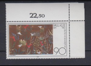 Bund 1029 Eckrand rechts oben 100. Geburtstag Paul Klee 90 Pf postfrisch