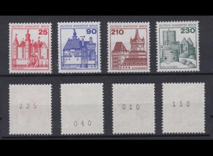 Berlin 587-590 RM mit Nummer Burgen + Schlösser 25 Pf, 90 Pf, 210 Pf, 230 Pf **