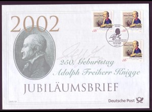 Bund Jubiläumsbrief 2002 Mi.Nr. 2241 ESST 250. Geb. Adolph Freiherr v. Knigge