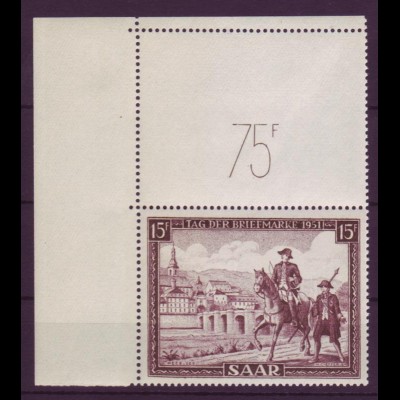 Saarland 305 Eckrand oben mit Leerfeld Tag der Briefmarke 15 Fr postfrisch