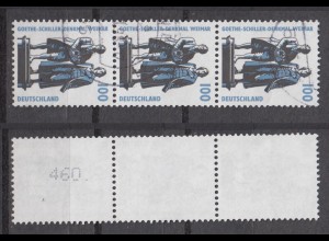 Bund 1934 RM 3er Streifen mit neuer gerader Nummer SWK 100 Pf gestempelt /1