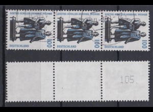 Bund 1934 RM 3er Streifen mit neuer ungerader Nummer SWK 100 Pf gestempelt /1