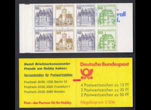 Bund Markenheftchen 22 I ad K2 mit Zählbalken Burgen + Schlösser 1980 **
