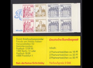 Bund Markenheftchen 21a I mit Plf. auf Deckel Burgen + Schlösser 1977 ** selten