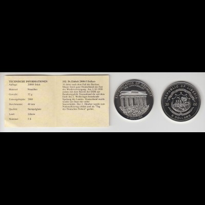 Münze Liberia 10 Jahre Deutsche Einheit 5 Dollars 2000 Stgl. in Kapsel /2