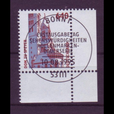 Bund 1811 Eckrand rechts unten SWK 640 Pf mit Ersttagstempel Bonn