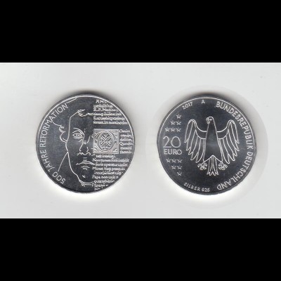 Silbermünze 20 Euro 2017 500 Jahre Reformation stempelglanz