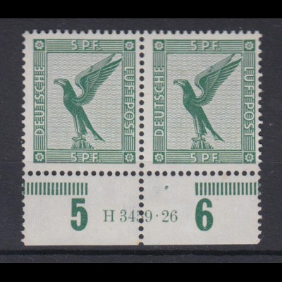Deutsches Reich 378 Unterrand waagerechtes Paar HAN Flugpostmarken Adler 5 Pf **