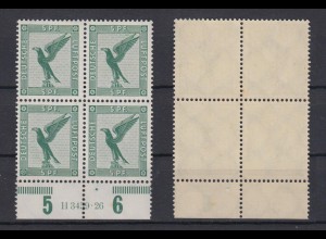 Deutsches Reich 378 Unterrand 4er Block + HAN Flugpostmarken Adler 5 Pf ** /1