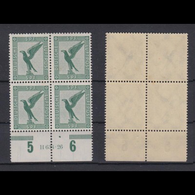 Deutsches Reich 378 Unterrand 4er Block + HAN Flugpostmarken Adler 5 Pf ** /3