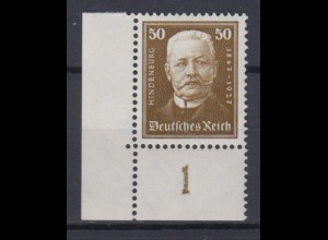 Deutsches Reich 406 Eckrand links unten 80. Geburtstag Hindenburg 50 Pf**