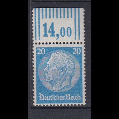 Deutsches Reich 521 mit Oberrand Paul von Hindenburg Medaillon 20 Pf postfrisch