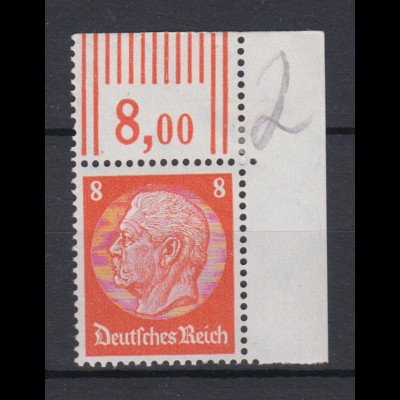 Deutsches Reich 485 Eckrand rechts oben Paul von Hindenburg 8 Pf **
