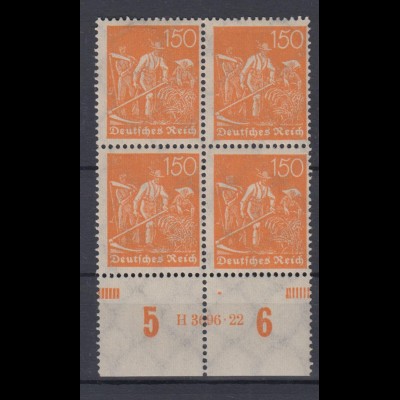 Deutsches Reich 189 mit Unterrand 4er Block + HAN Schnitter 150 Pf postfrisch /2