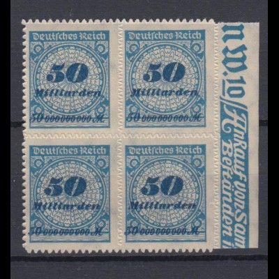 Dt. Reich 330 B mit Seitenrand rechts 4er Block Ziffern 50 Mrd M postfrisch