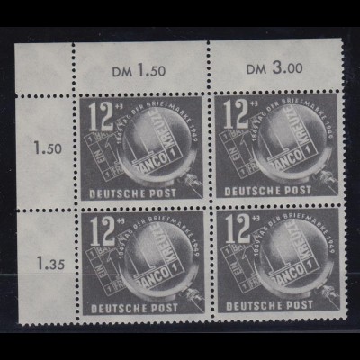 DDR 245 Eckrand links oben 4er Block Tag der Briefmarke 12+ 3 Pf postfrisch