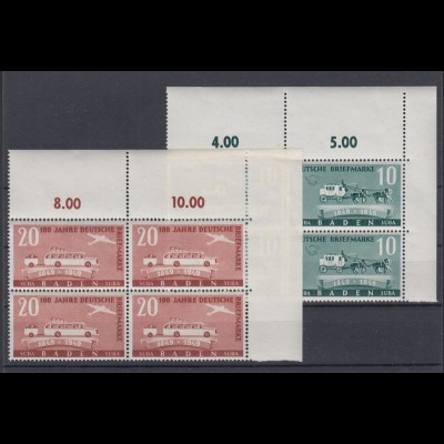 Französische Zone Baden 54-55 Eckrand rechts oben 4er Block Briefmarken **