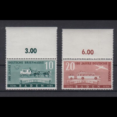 Französische Zone Baden 54-55 mit Oberrand Briefmarken 10 Pf + 20 Pf postfrisch