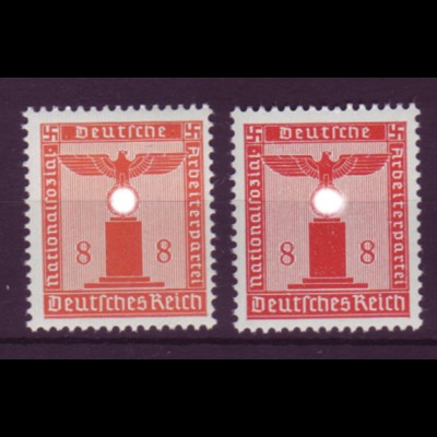 Deutsches Reich Dienst D 160 ohne WZ 8 Pf postfrisch in 2 verschiedene Farben 