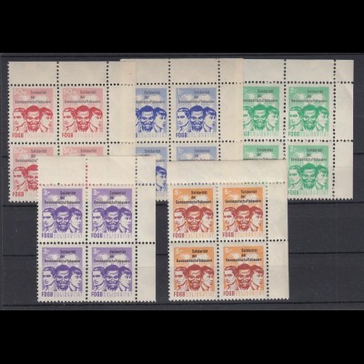DDR Spendenmarken FDGB Eckrand rechts oben 4er Block 5 Werte postfrisch /2