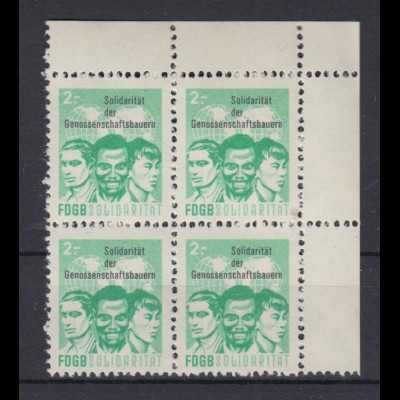 DDR Spendenmarken FDGB Eckrand rechts oben 4er Block 2 Mark postfrisch 