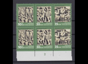 DDR 1988-1990 Zusammendruck mit Unterrand 6er Bl. Briefmarkenausstellung `74 **