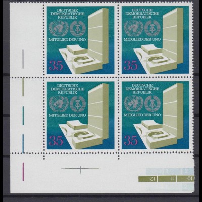 DDR 1883 Eckrand links unten 4er Block Aufnahme in die UNO 35 Pf postfrisch