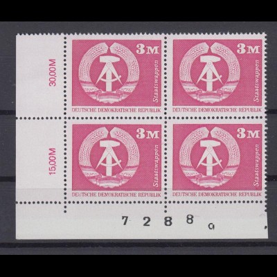 DDR 1967 Bogennummer Eckrand links oben 4er Block Aufbau in der DDR 3 M **