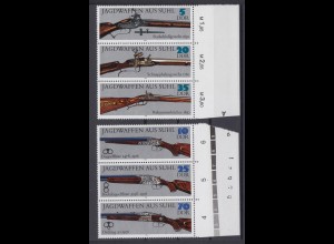 DDR 2376-2381 ZD mit Unterrand 3er Streifen Jagdwaffen aus Stahl kompl. Satz **