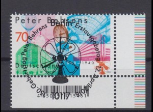Bund 3373 mit EAN Eckrand rechts unten Peter Behrens 70 C ESST Berlin