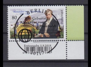 Bund 3492 mit EAN Eckrand rechts unten Alexander von Humboldt 80 C ESST Berlin