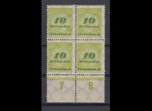 Deutsches Reich 328 AP mit Unterrand 4er Block Kreis mit Rosetten 10 Mrd **/1