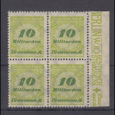 Deutsches Reich 328 AW 4er Block Seitenrand rechts Kreis mit Rosetten 10 Mrd /1 