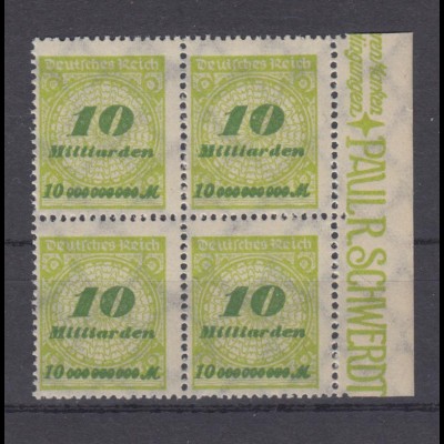 Deutsches Reich 328 AW 4er Block Seitenrand rechts Kreis mit Rosetten 10 Mrd /2 