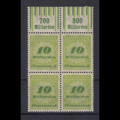 Deutsches Reich 328 AW 4er Block mit Oberrand Kreis mit Rosetten 10 Mrd **