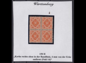 Württemberg Dienst 150 II 4er Block mit Plattenfehler postfrisch