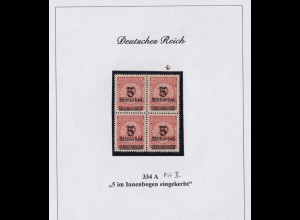 Deutsches Reich 334 A Plf. II 4er Block Kreis mit Rosetten 10 Mrd auf 20 Mio **