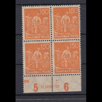 Deutsches Reich 189 mit Unterrand 4er Block + HAN Schnitter 150 Pf postfrisch /5