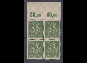 Deutsches Reich 187a mit Oberrand 4er Block Bergarbeiter 100 Pf postfrisch