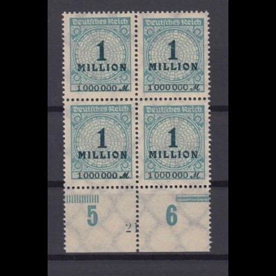 Deutsches Reich 314 AP Unterrand 4er Block mit Platten Nr. 21 1 Mio M **