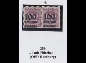 Deutsches Reich 289 Plf. waagerechtes Paar Ziffern im Kreis 100 Tsd auf 100 M /1